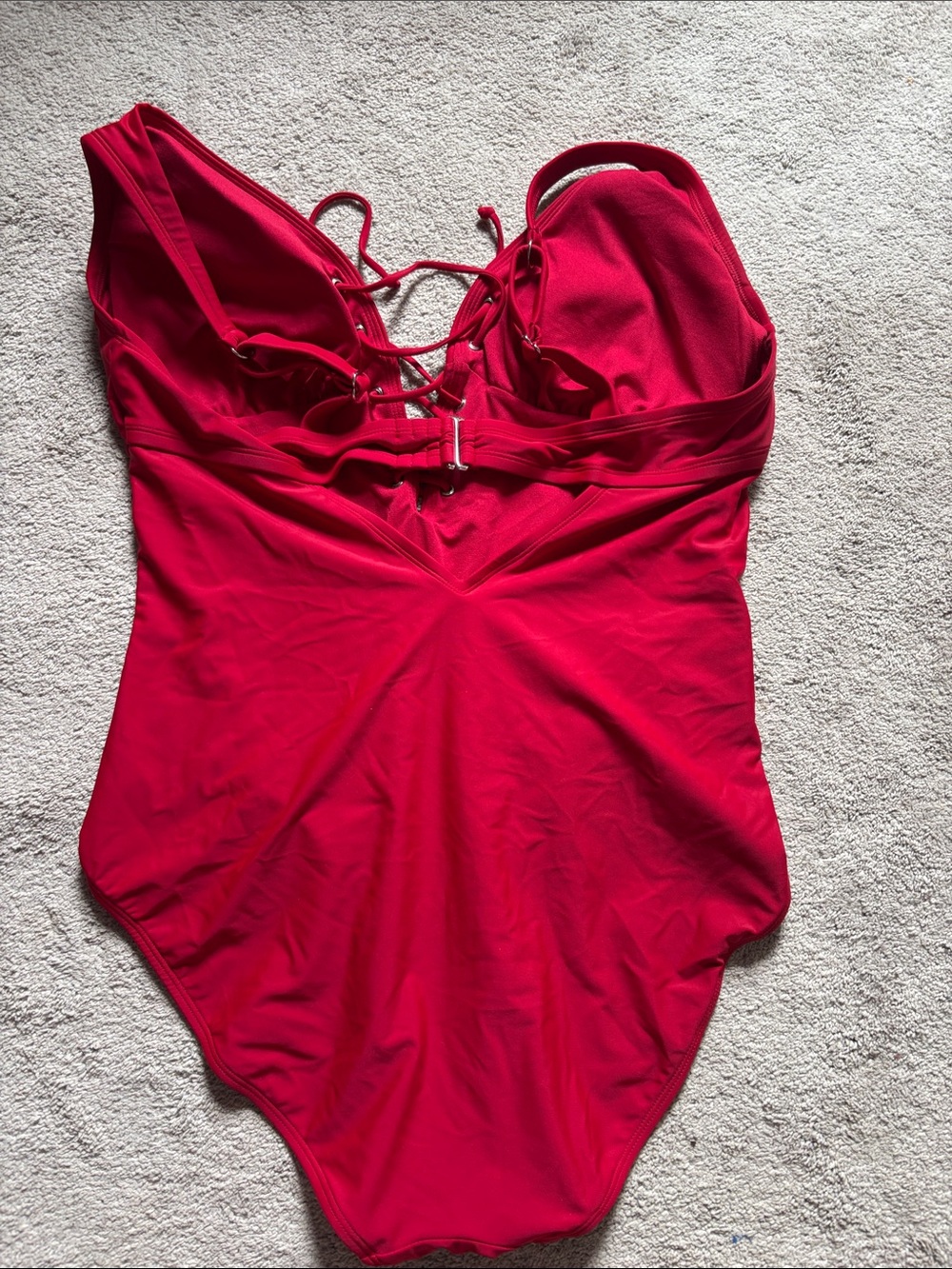Red Lace-Up One-Piece Swimsuit - Picture 2 of 2